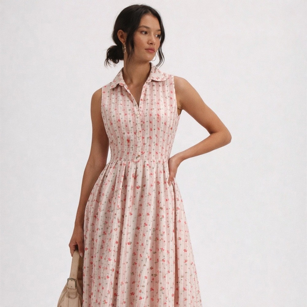 Cherry Print Shirt Swing Dress Size 4 Stripe‎ Retro  Rockabilly Unique Vintage